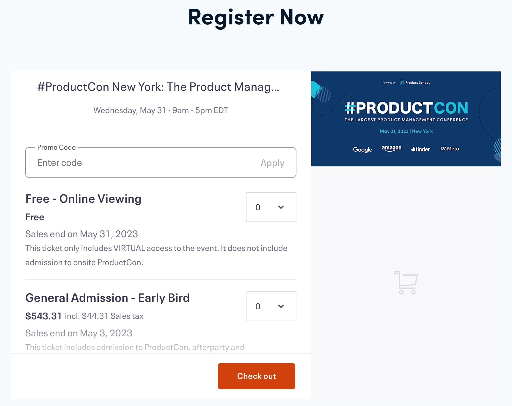 Eventbrite 등록 화면