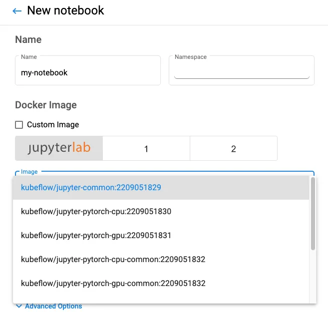 elyra-docker-images-drop-down
