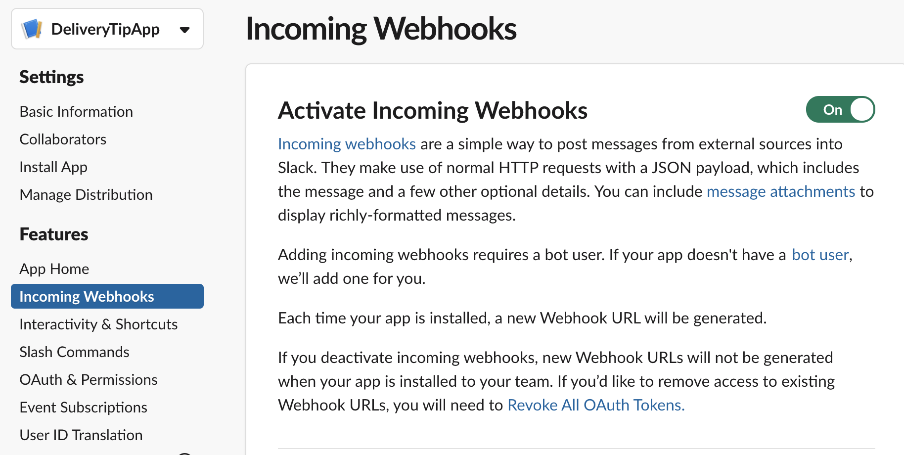 Incoming Webhook Activate