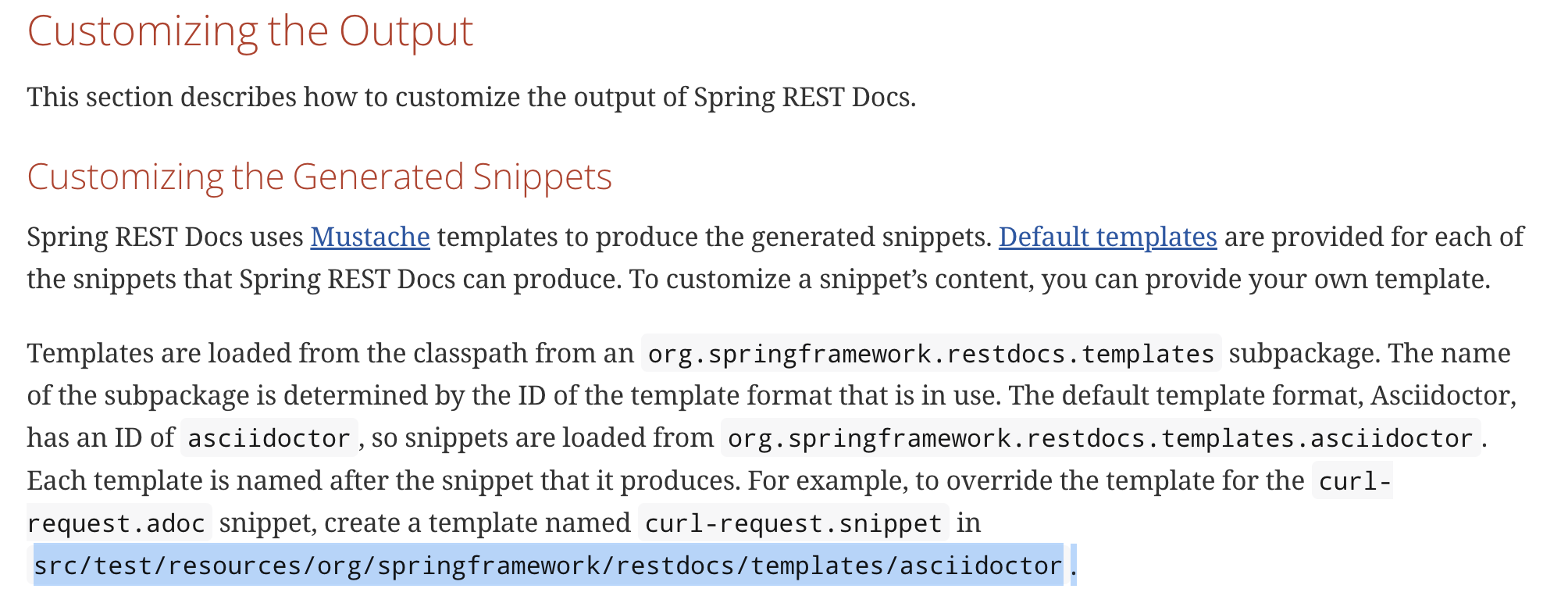 Spring REST Docs - Customizing the Generated Snippets